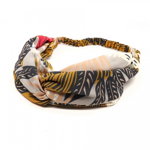 Polyester Twisted Headband Mustard Grey Jungle Print by Peace Of Mind